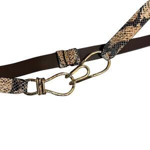 Chicos Leather Snakeskin Belt Gold Hardware Hook Closure L